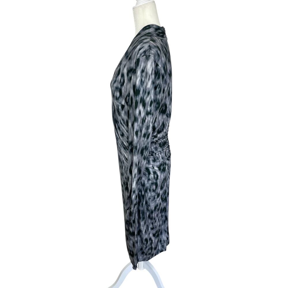 David Meister Animal Print Ruched Midi Sheath Dress Sz 14 Timeless Classic Chic - Picture 4 of 12